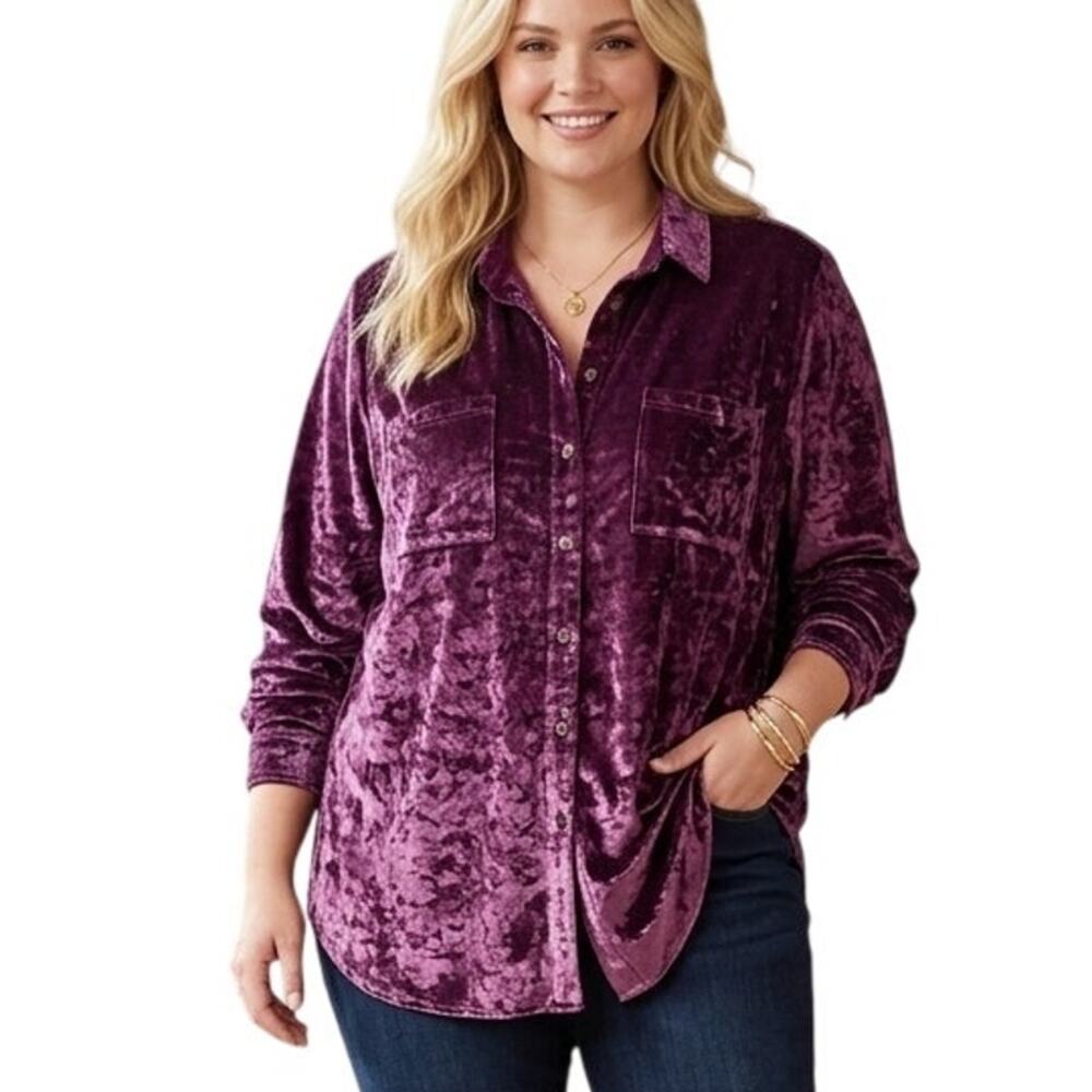 Pilcro Velvet Button Top Womens Size 2X Berry Purple Soft Luxe Whimsigoth Tunic
